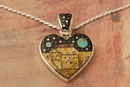 Calvin Begay Starry Night in the Pueblo  Sterling Silver Heart Pendant